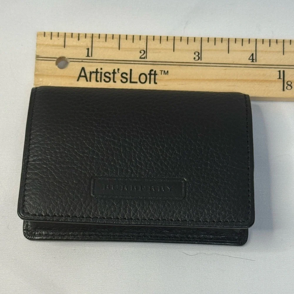 Burberry Pebbled Leather Mini Wallet Black Nova Check Interior w Box